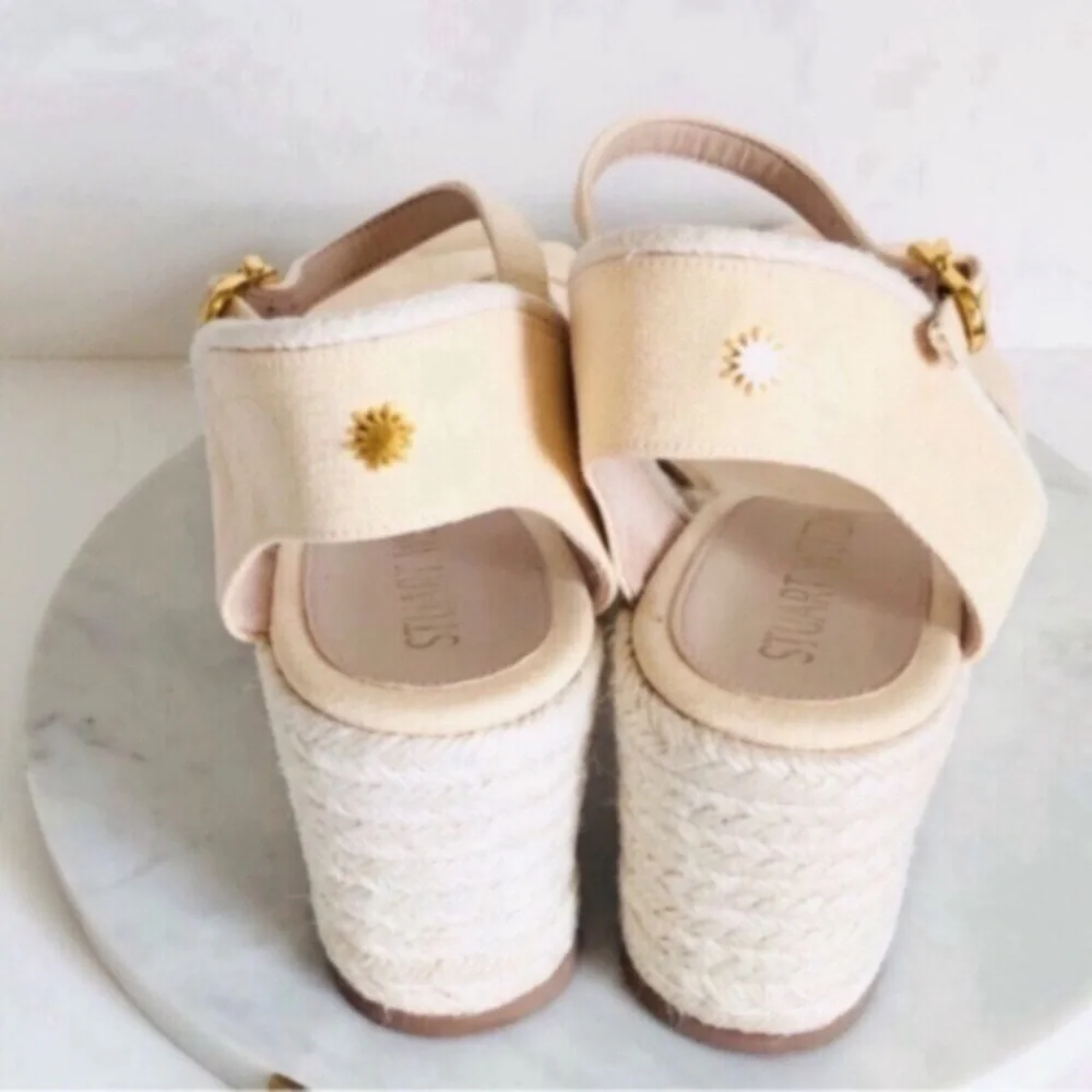 STUART WEITZMAN MIRELLA Cream Crisscross Wedge Espadrille Sandals